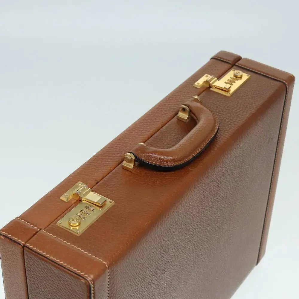 LOEWE Anagram Attache Case Trunk Leather Brown Gold